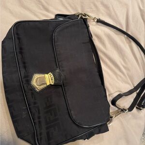 Fendi Black Messenger Bag with Gold Details